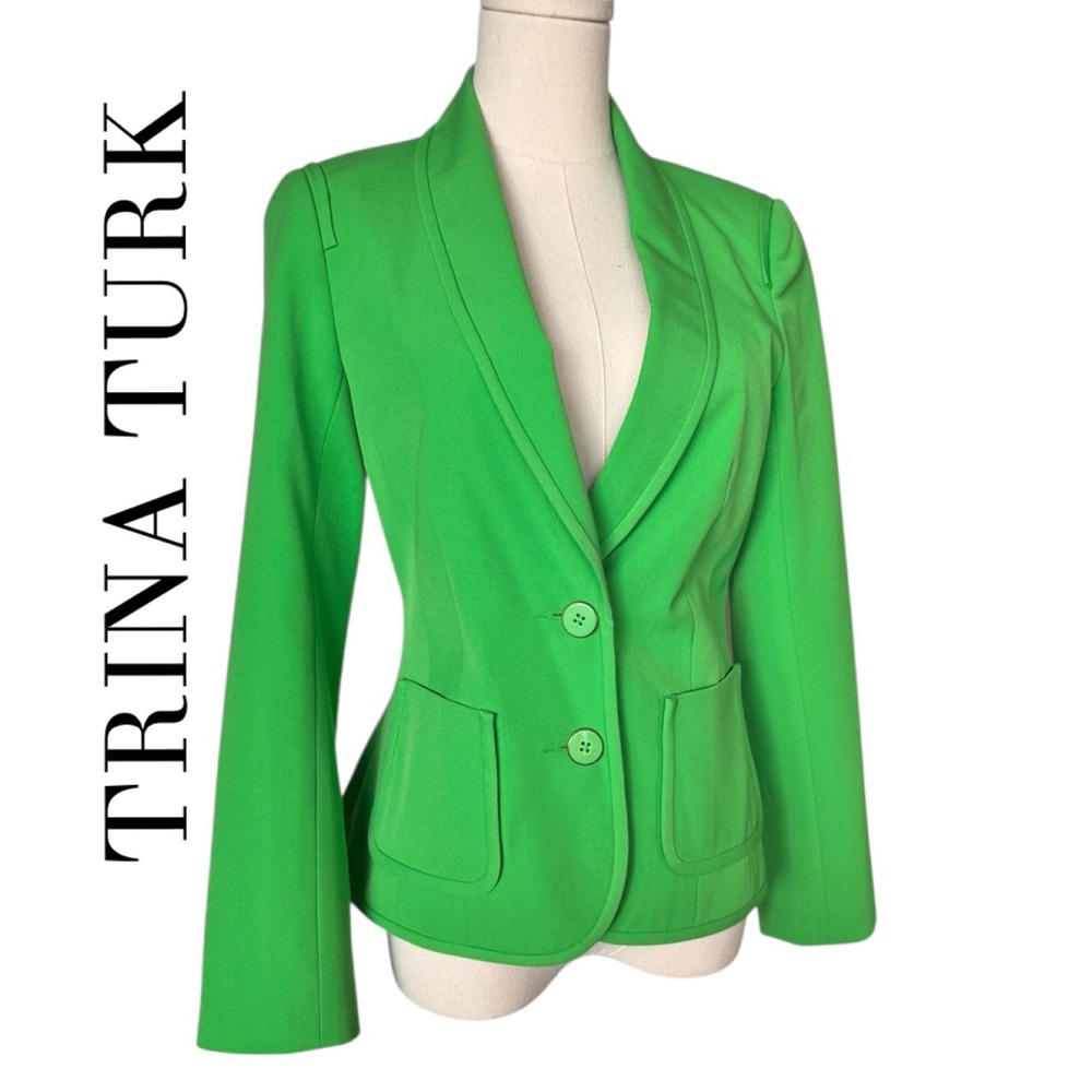 Trina Turk Bright Vert Green Two Button Blazer Jacket Size 4